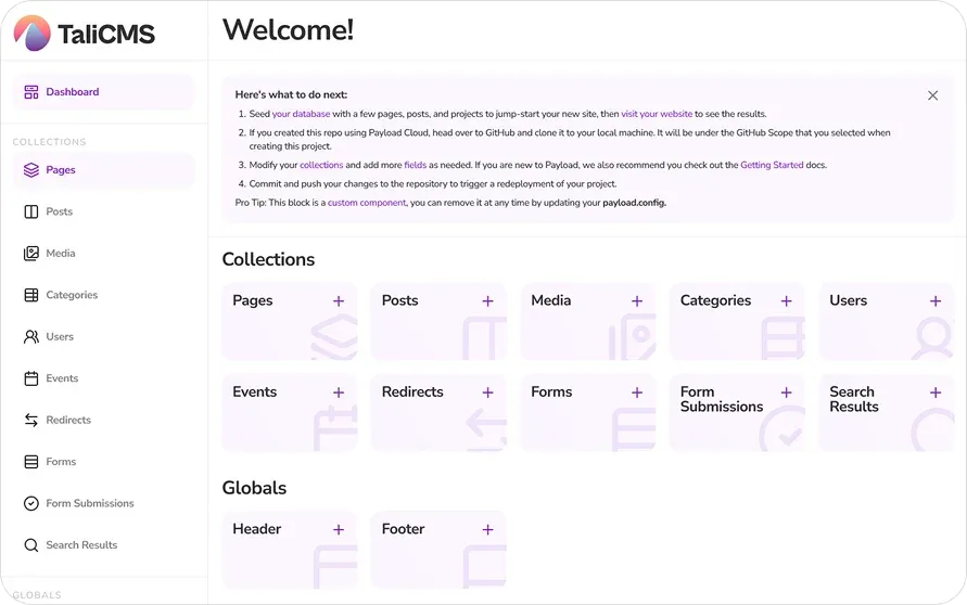 TaliCMS — Content Management