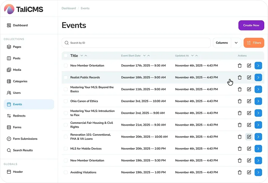 TaliCMS — Event Tools