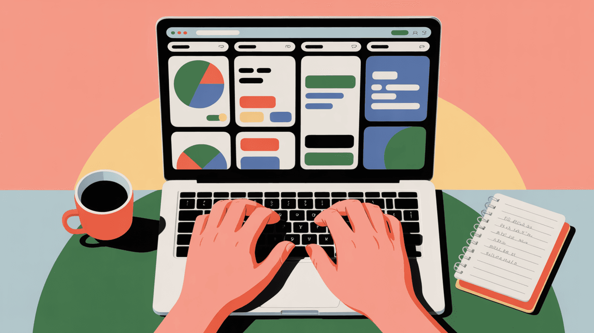 Close-up of hands working on laptop conducting competitive product analysis