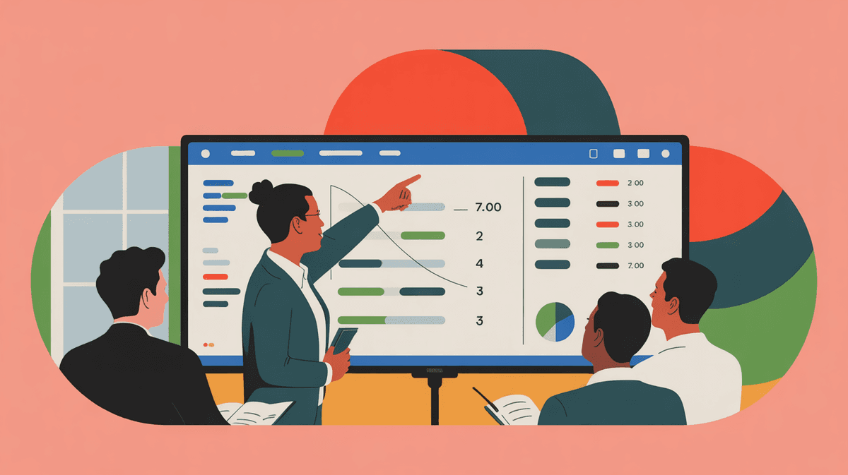 Product manager presenting feature value analysis to team members in collaborative workspace