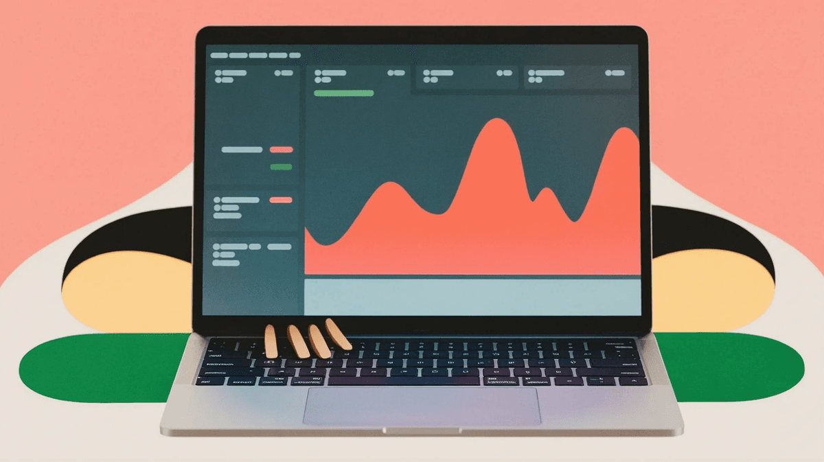 Close-up of monitoring dashboard showing AI feature cost and performance metrics on laptop screen