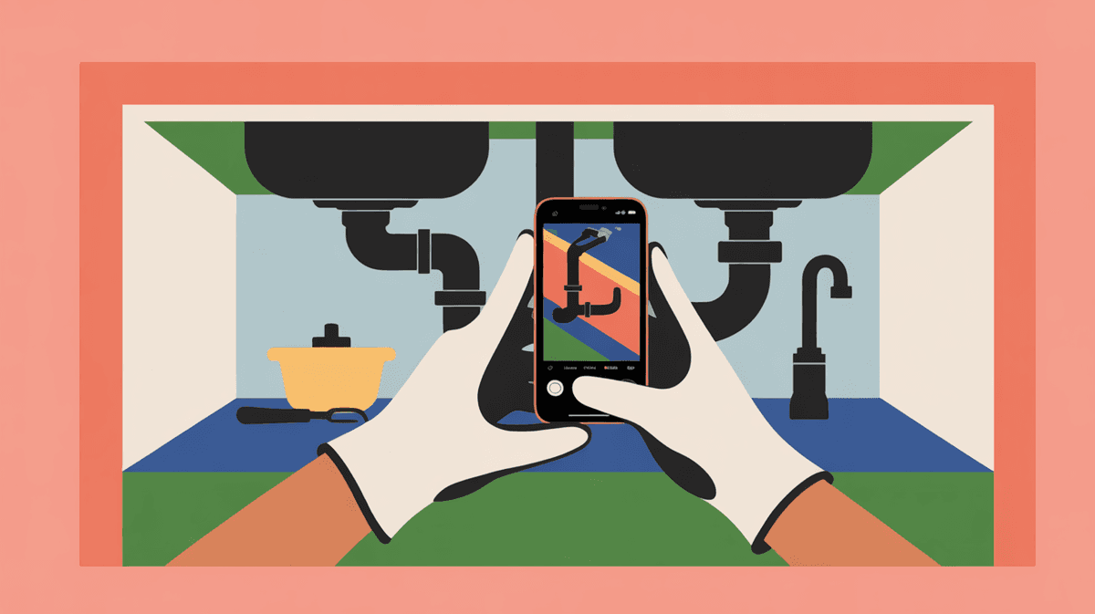 Contractor using smartphone to document maintenance issue with photo for work order system