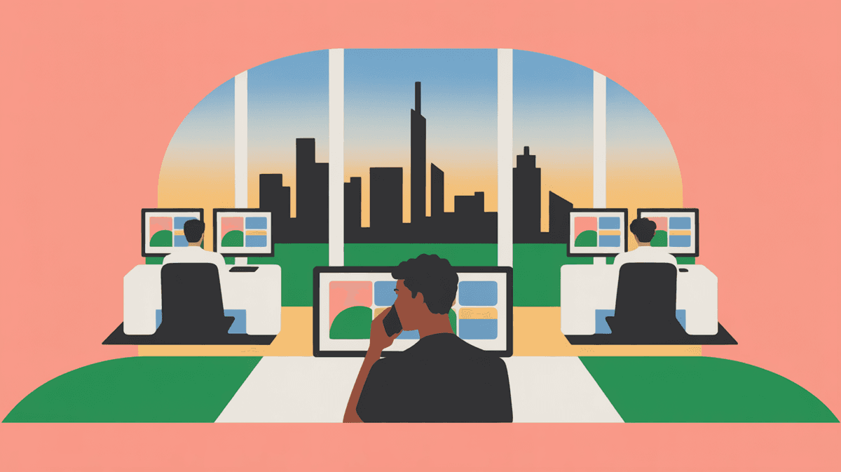 Real estate professionals working in modern Australian office with natural lighting and city views