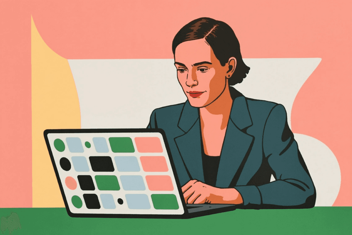 Professional woman concentrating on laptop in bright coworking space, experiencing first value moment with software