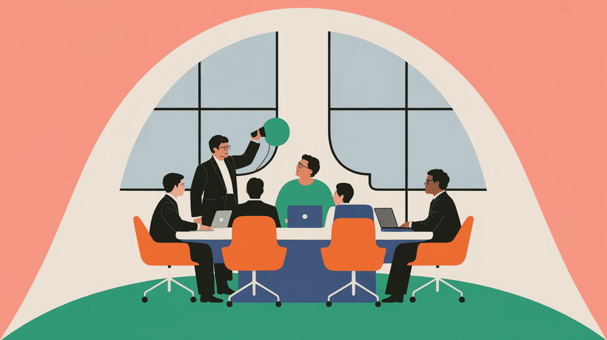 Modern SaaS team collaborating in bright office space during strategy meeting