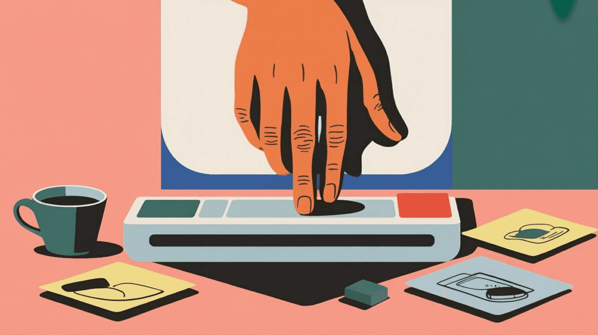 Close-up of hands typing on laptop with coffee and planning notes nearby