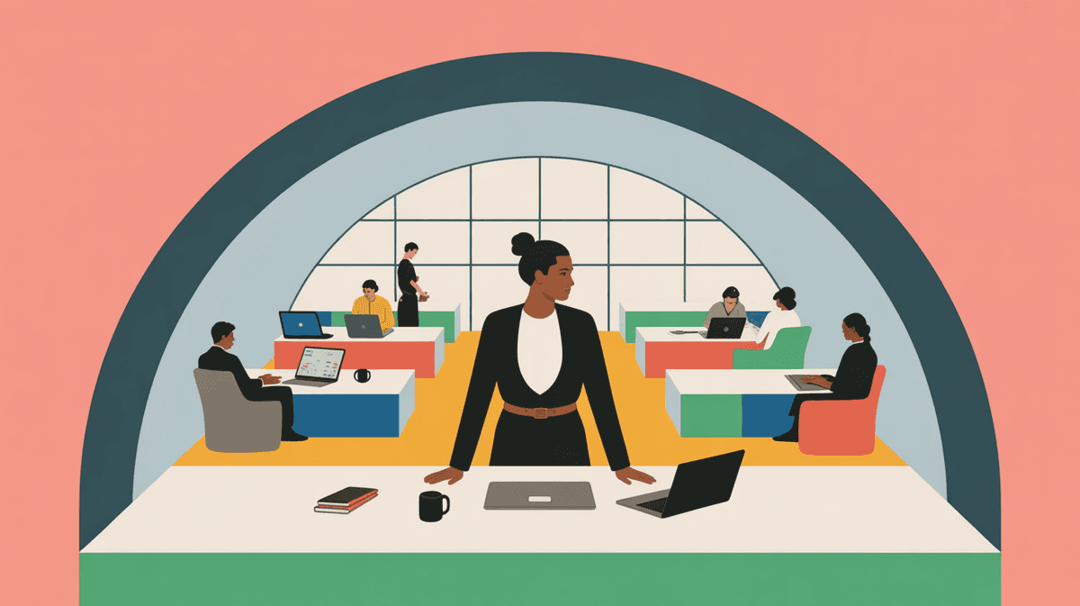 Entrepreneurs working independently and collaboratively in a modern, sunlit coworking space