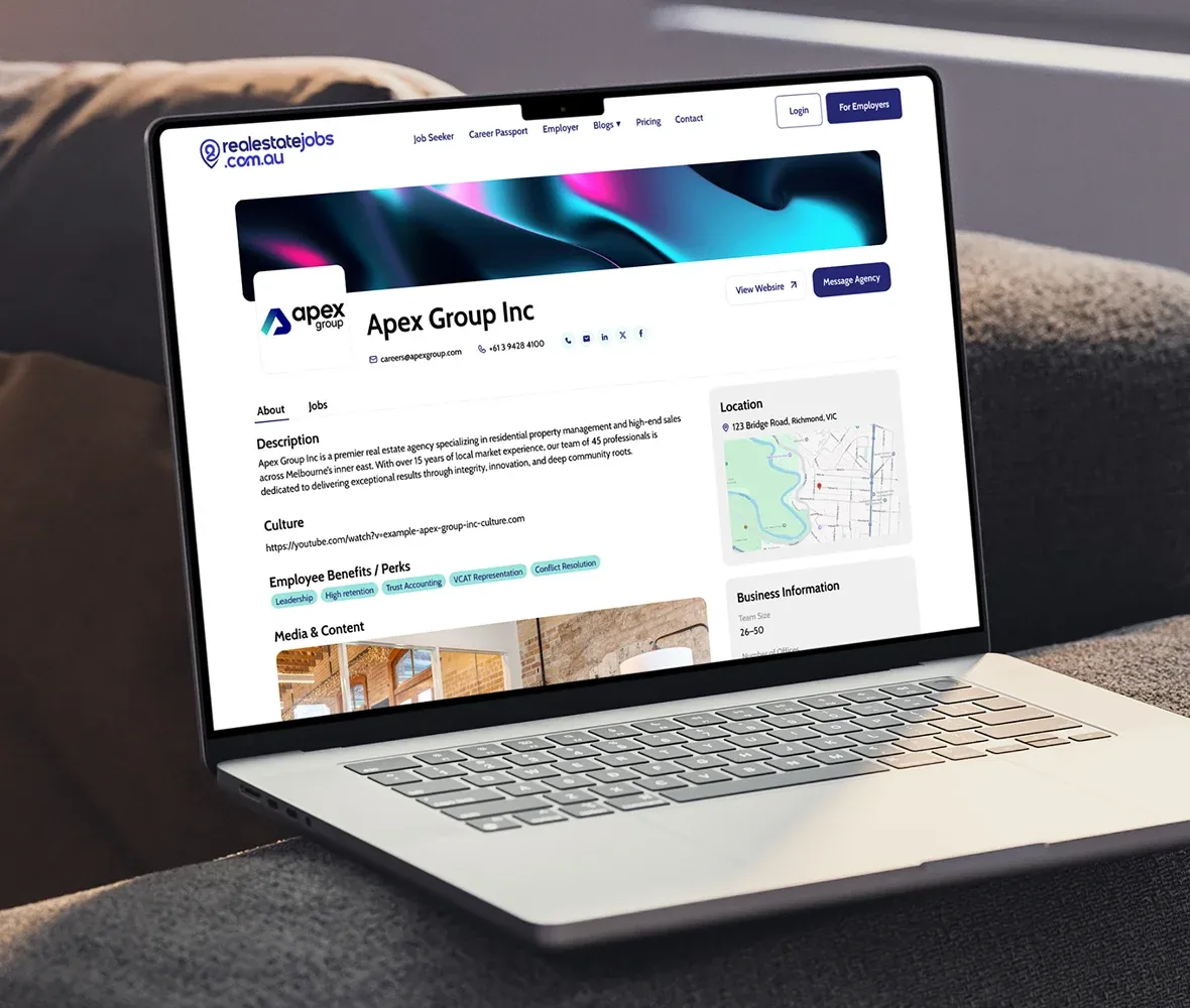 Real Estate Jobs Australia website, results screen