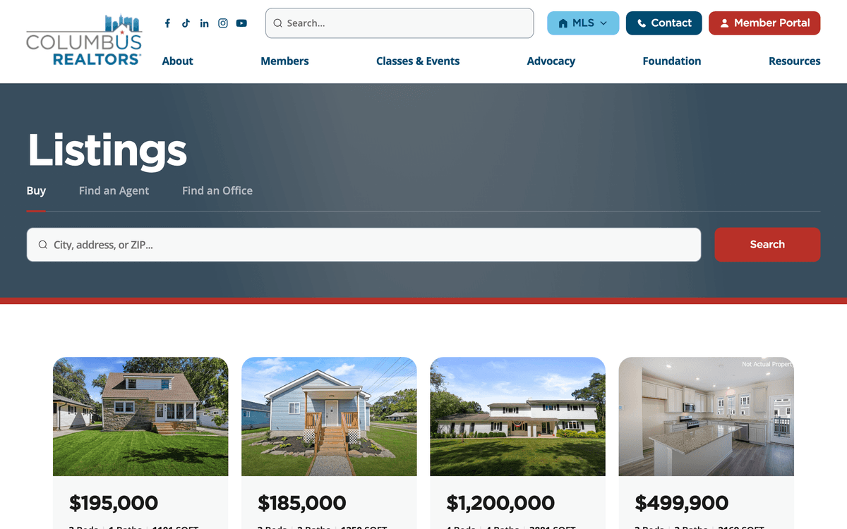 Columbus REALTORS listings page