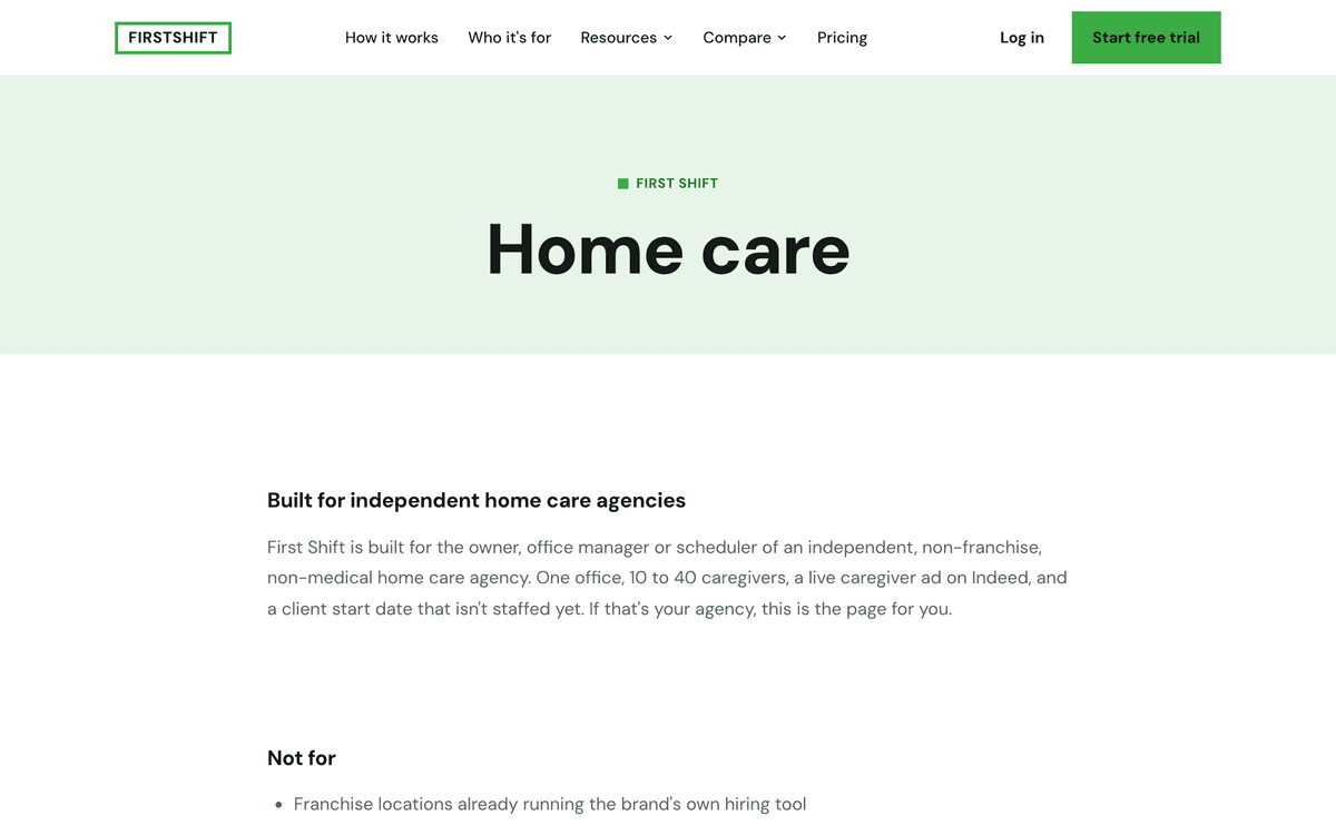 First Shift home care page